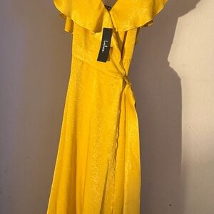 Lulu's Mustard Off-the-Shoulder Wrap Dress
